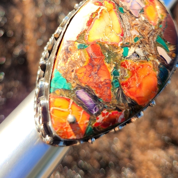 Multicolor Gemstone Statement Ring - Adjustable Modern Ring - Only one available - Picture 14 of 15